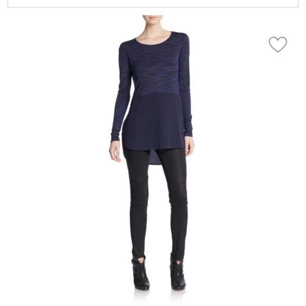 VINCE blue and black “Mixed Media” linen and silk tunic w/side slits. XS. EUC - Picture 3 of 12